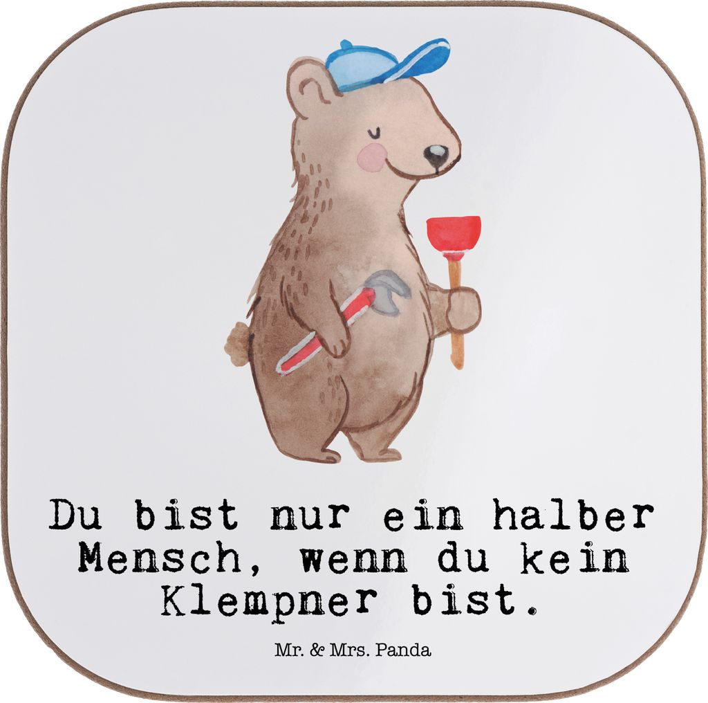 Mr. & Mrs. Panda Untersetzer für Gläser Klempner Herz - Weiß - Geschenk, Handwerker, gläseruntersetzer, Spruch, Coaster, Lustig, Glas, Tischunt...