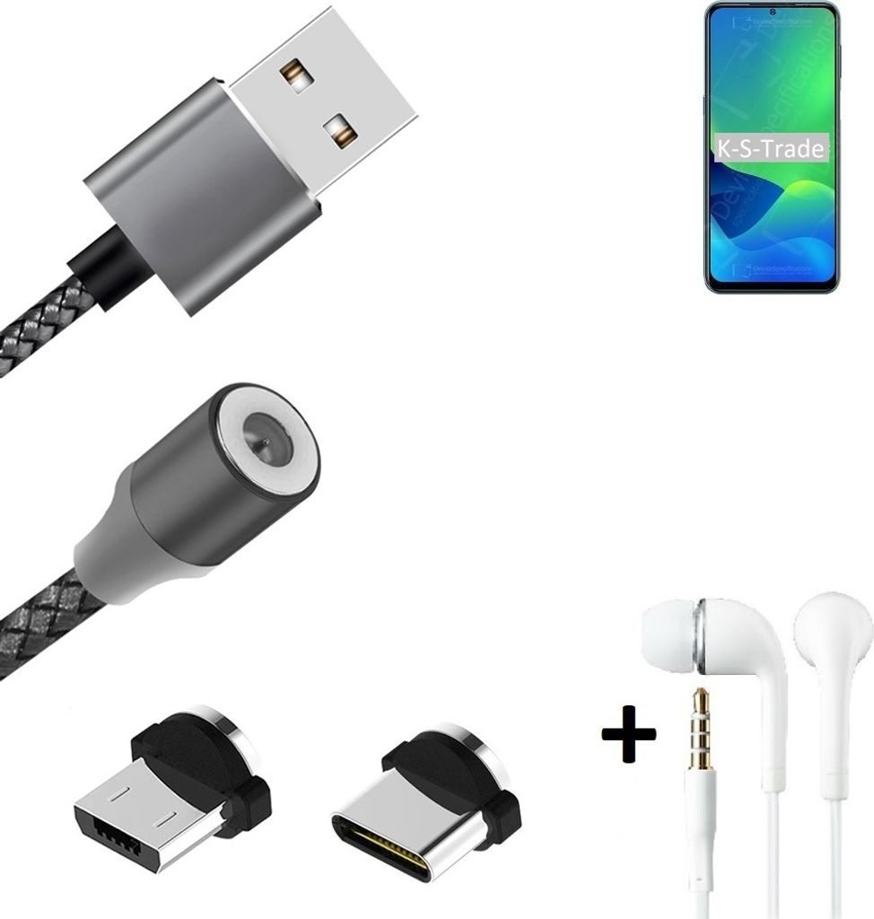K-S-Trade Hochwertiges Magnet-Lade-kabel Sync-Kabel Daten-Kabel + Kopfhörer kompatibel mit Ulefone Note 13P mit USB-Typ-C-Anschluss und