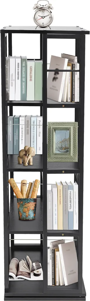 Bibliothèque Pivotante 360° Noire 4 Niveaux 40x40x134cm pour Salon