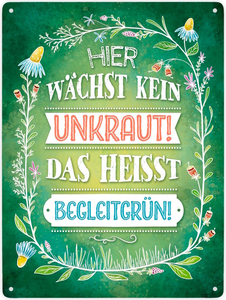 Hier wächste kein Unkraut Metallschild XXL mit Blumen Motiv Produktbild 