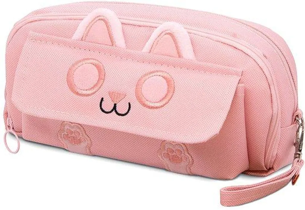 Trousse scolaire 3D chat rose à 4 compartiments pour fille et garçon