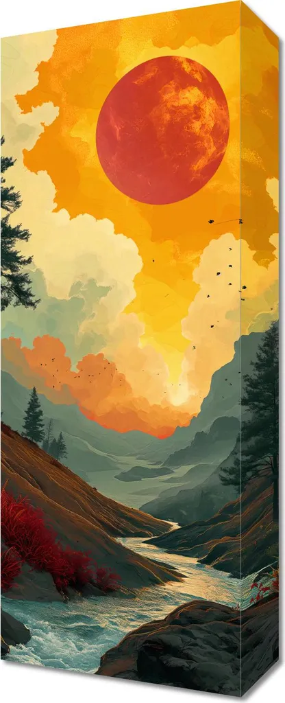 Quadro Paesaggio Tramonto sul Fiume 20x50 cm - Atmosfera Relax