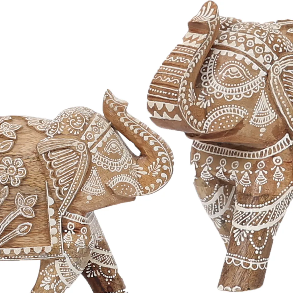 Statue Éléphant en Bois Décorative 20cm Style Boho Chic de Printemps