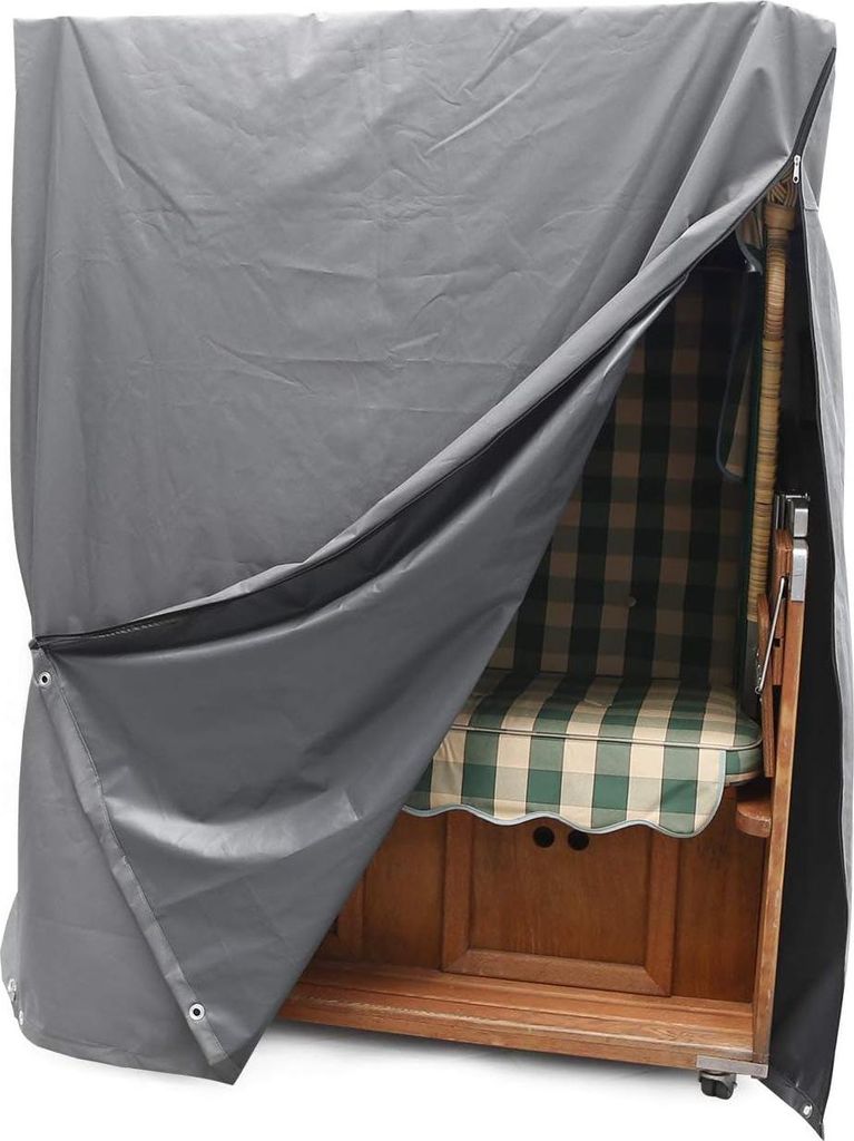 Strandstoelabdeckung, 140 x 100 x 165 cm, met verlaagdem Dach und Reißverschluss, wasser- und UV-beständig, mit Lüftungslöchern, 600D Polyester.