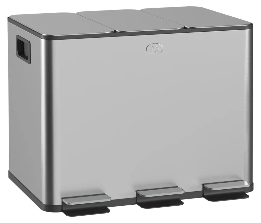Poubelle de Cuisine pour Tri Sélectif 3 Bacs en Acier Inox 60 Litres