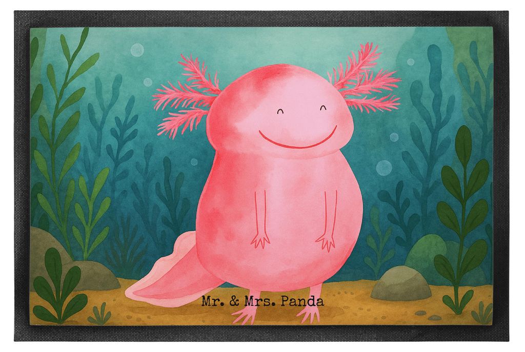 Mr. & Mrs. Panda fußmatte Axolotl Glücklich Design 40 x 60 cm - Weiß - Geschenk, Gute Laune, Fußabtreter, gut Gelaunt, Lurch, Schmutzfangmatte,...