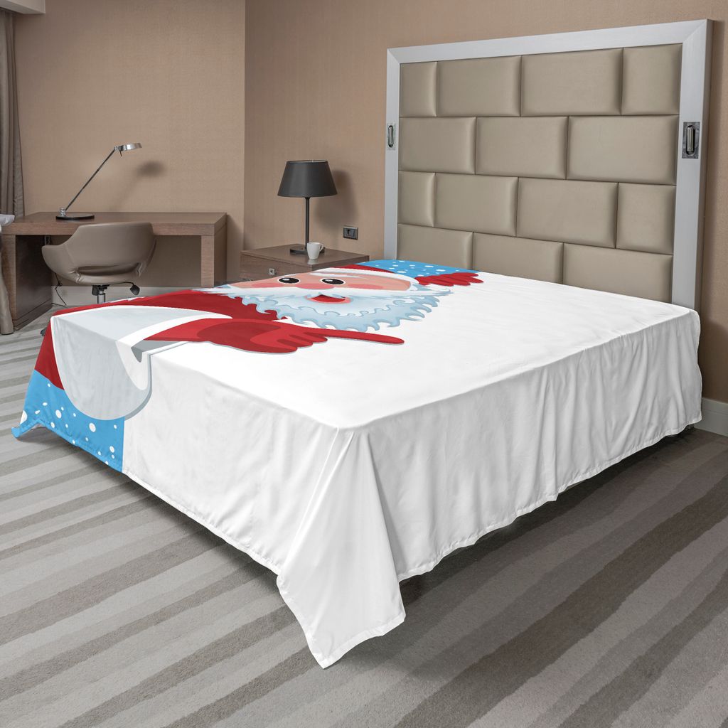 ABAKUHAUS Weihnachten Bettlaken, Glückliche festliche Illustration mit Winter Schneemann jahreszeit Elementen, weiches bequemes oberes Bettlaken f...