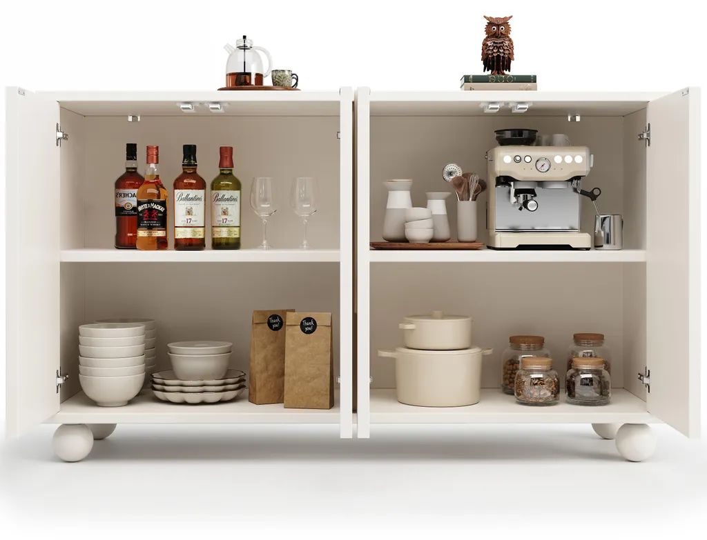 Buffet blanc 120 x 35 x 71 cm avec système d'ouverture par pression