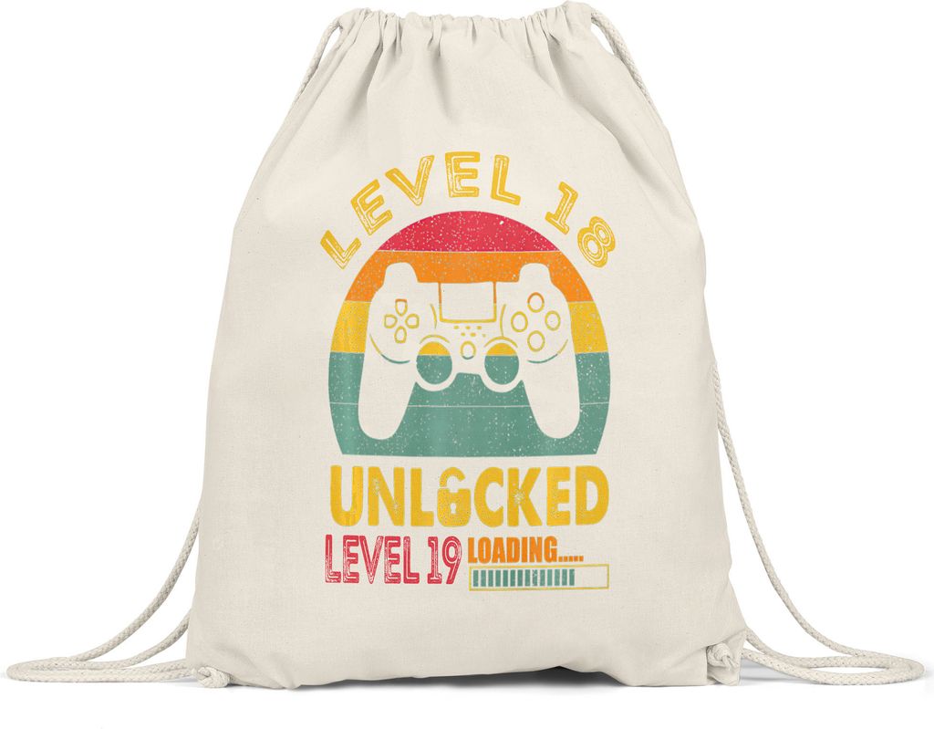Level 18 Unlocked Level 19 Loading Turnbeutel Gymsack Geburtstag Konsole Happy Birthday Controller Gamepad Spiel
