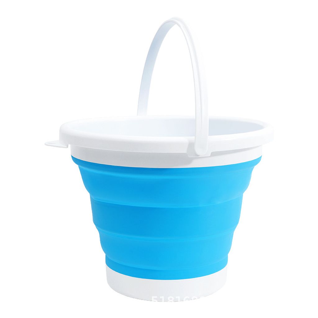 Falteimer 5 Liter Silikon Eimer faltbar - 5l Putzeimer für Reinigung Camping Angeln Küche - 5 Liter Haushaltseimer kompakt blau weiß