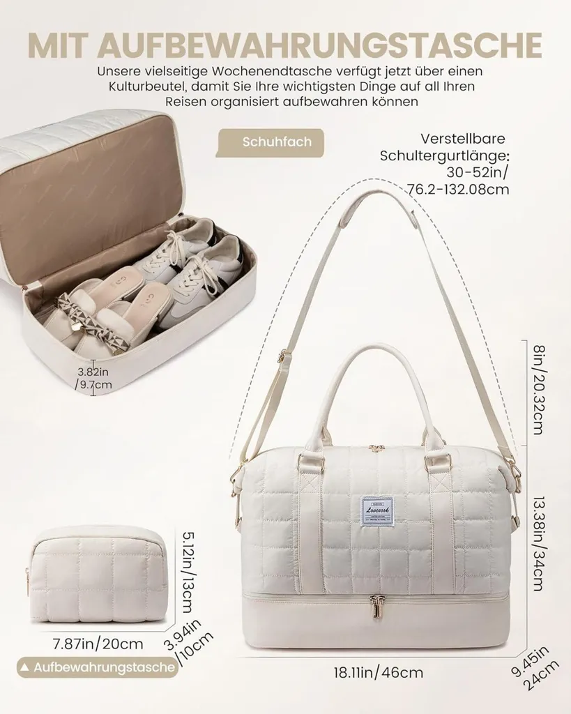 Sac de voyage Weekender femme beige avec compartiment à chaussures