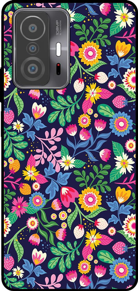 Smartphonica Handytasche Geeignet für Xiaomi 11T / 11T Pro mit Blumendruck - TPU Rückseite Abdeckung Fall Blumendesign