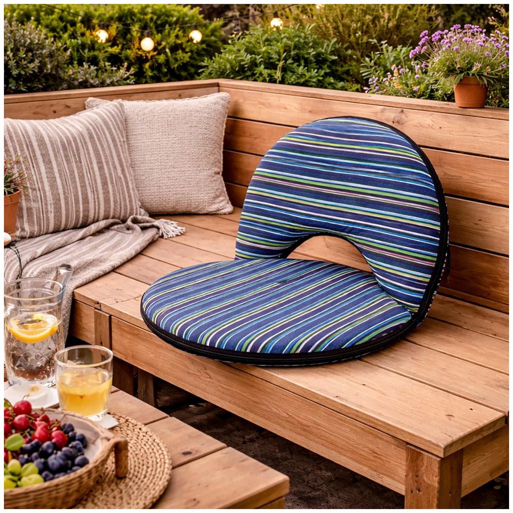 Bodensessel Rund Gestreift Blau Grün Verstellbar Indoor Outdoor bis 150 kg