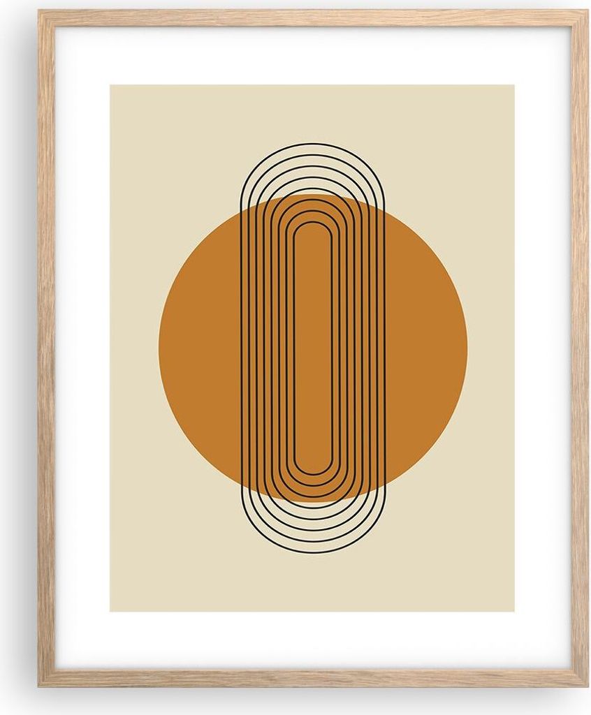 Gerahmtes Poster - Rahmen in heller Eiche - Stück Geometrisch Orange - 40x50 cm - Wand Bild - Wanddeko - Wandbilder - Kunstposter - Wandposter - B...
