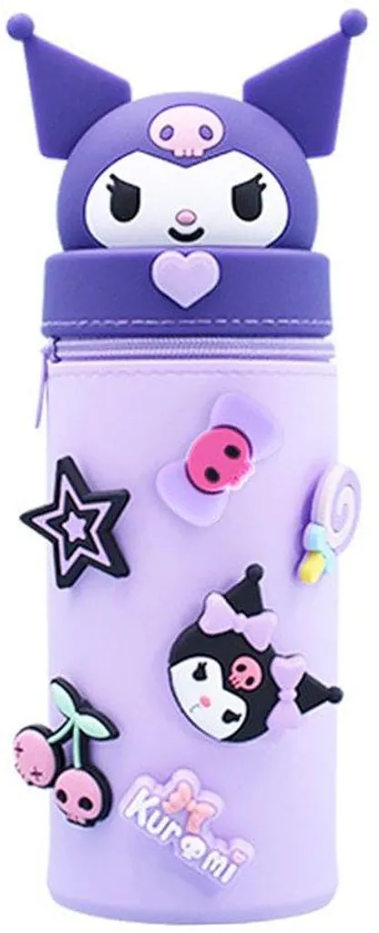 Trousse en silicone violette incassable et lavable avec motifs kawaii