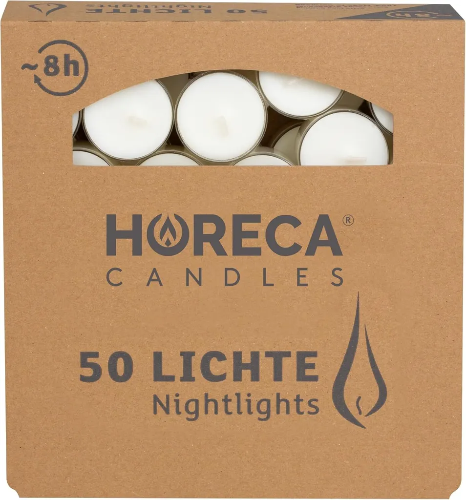 Candele Tea Light 8 Ore Senza Profumo Lumini Glo-Wax A Lunga Durata - Confezione Da 50 Pezzi, 8