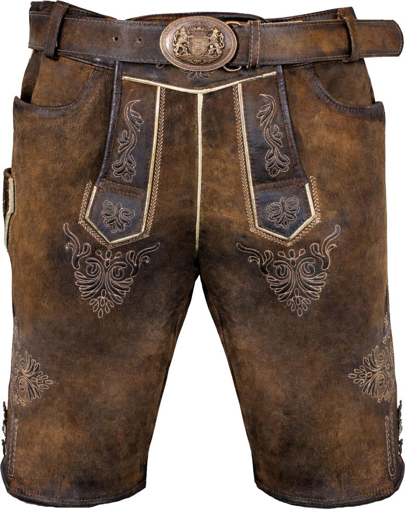 MADDOX Kurze Lederhose "Ammersee" mit Gürtel | Antik Nuss Produktbild 
