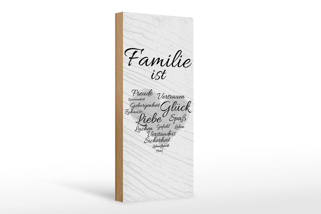 Holzschild Familie ist Freude Vertrauen Glück Spaß, 27x10 cm, Holzschilder Spruch Glück Weisheit