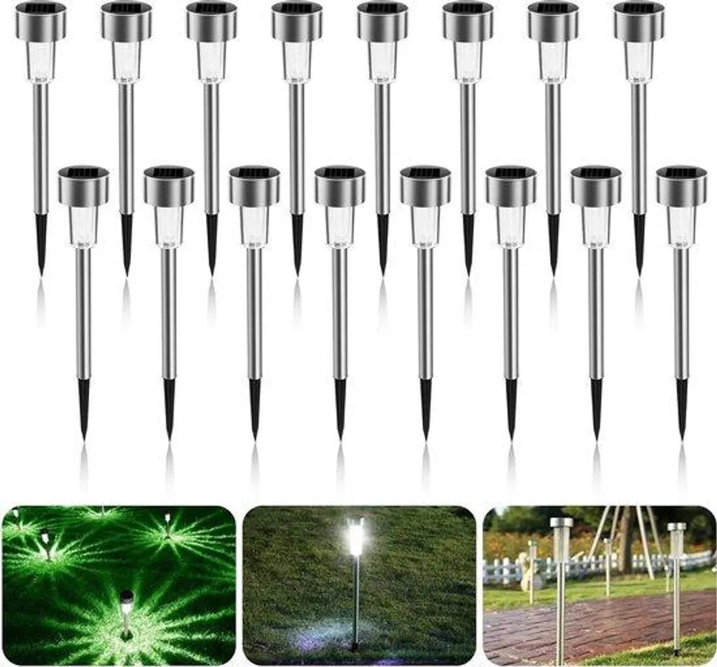 Éclairage solaire pour allée et jardin - Lot de 16 bornes de sécurité
