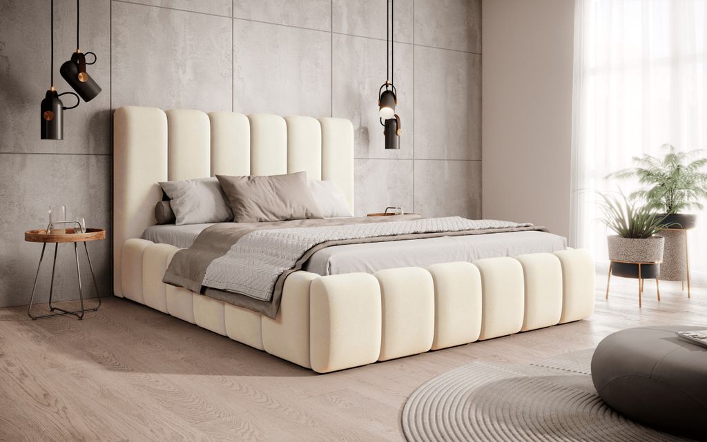 Polsterbett Dream 140x200 - Designerbett mit Bettkasten & Lattenrost - Beige & Magic Velvet 2201