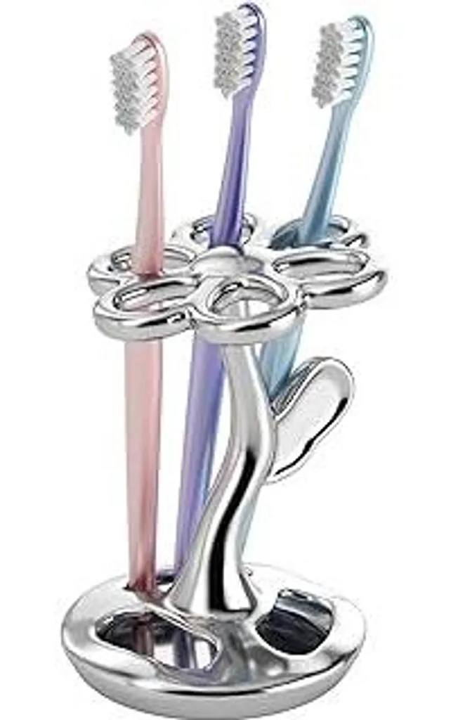 Portaspazzolini da bagno, portaspazzolini in Vetroceramica a forma di fiore, può contenere 6 spazzolini standard (colore argento).
