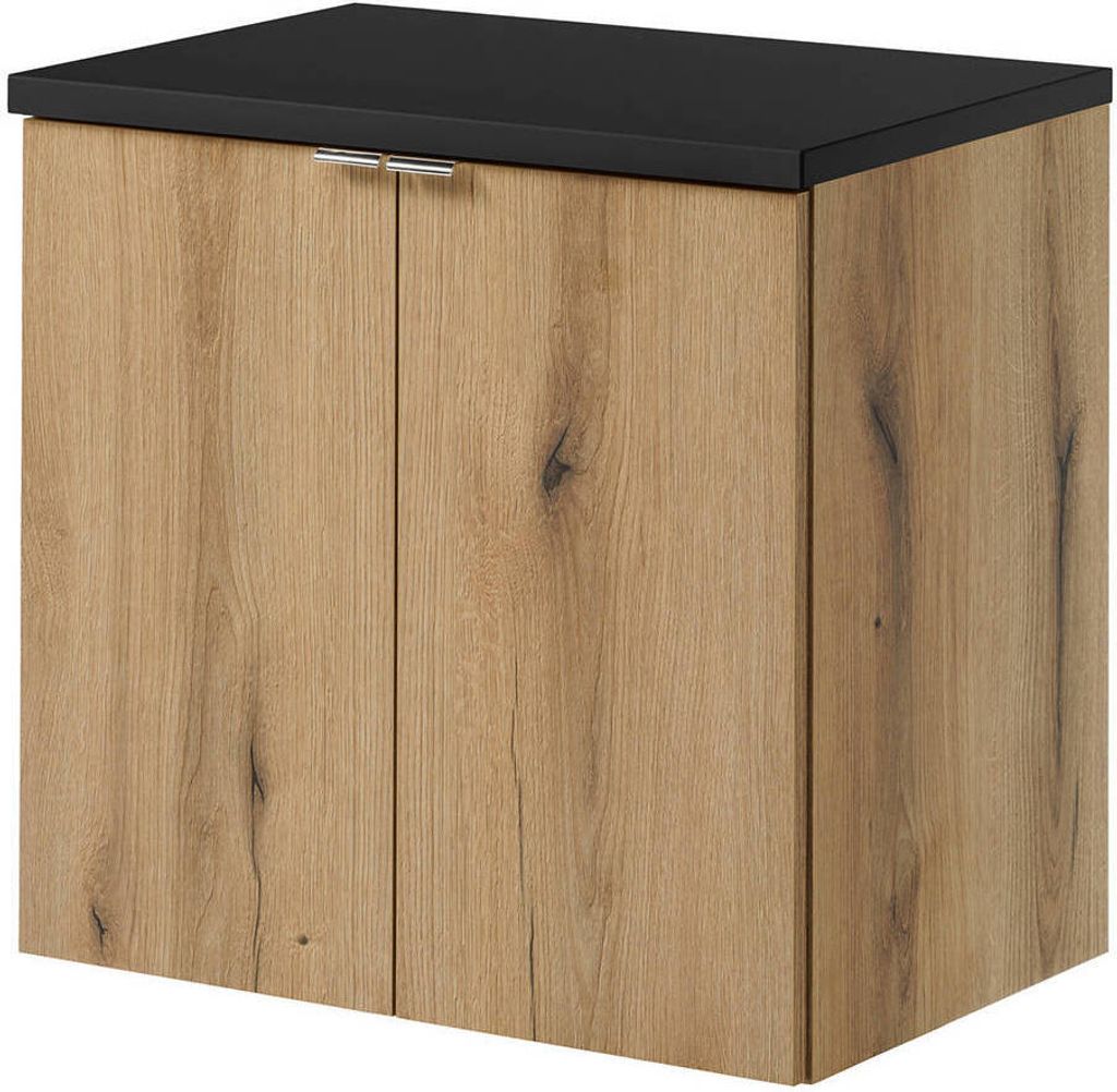Waschtischunterschrank 'Skelbolu' hängend mit Türen 60 x 60 x 40 cm Eicheoptik/Schwarz