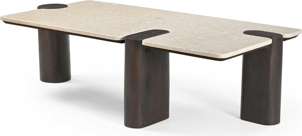 Couchtisch Maeve Marmor Beige / Mangoholz Braun, Masse:128 cm X 60 cm