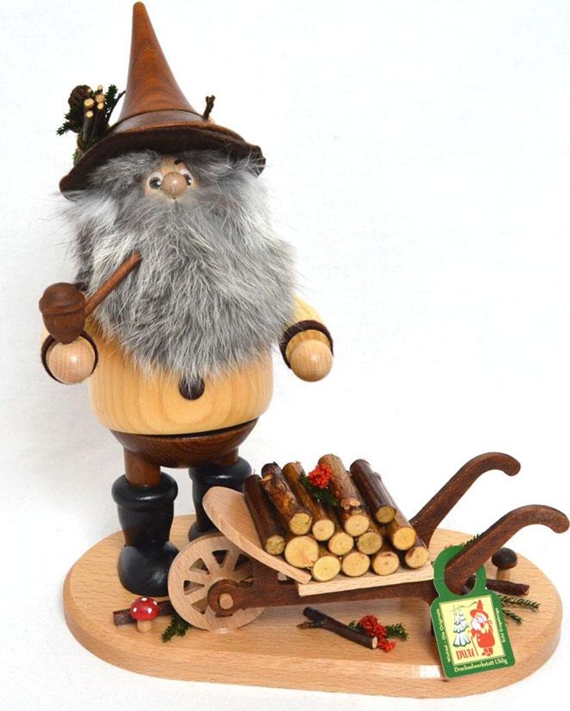 Rauchfigur Waldwichtel auf Schiebock 21x12x26 (BxTxH)