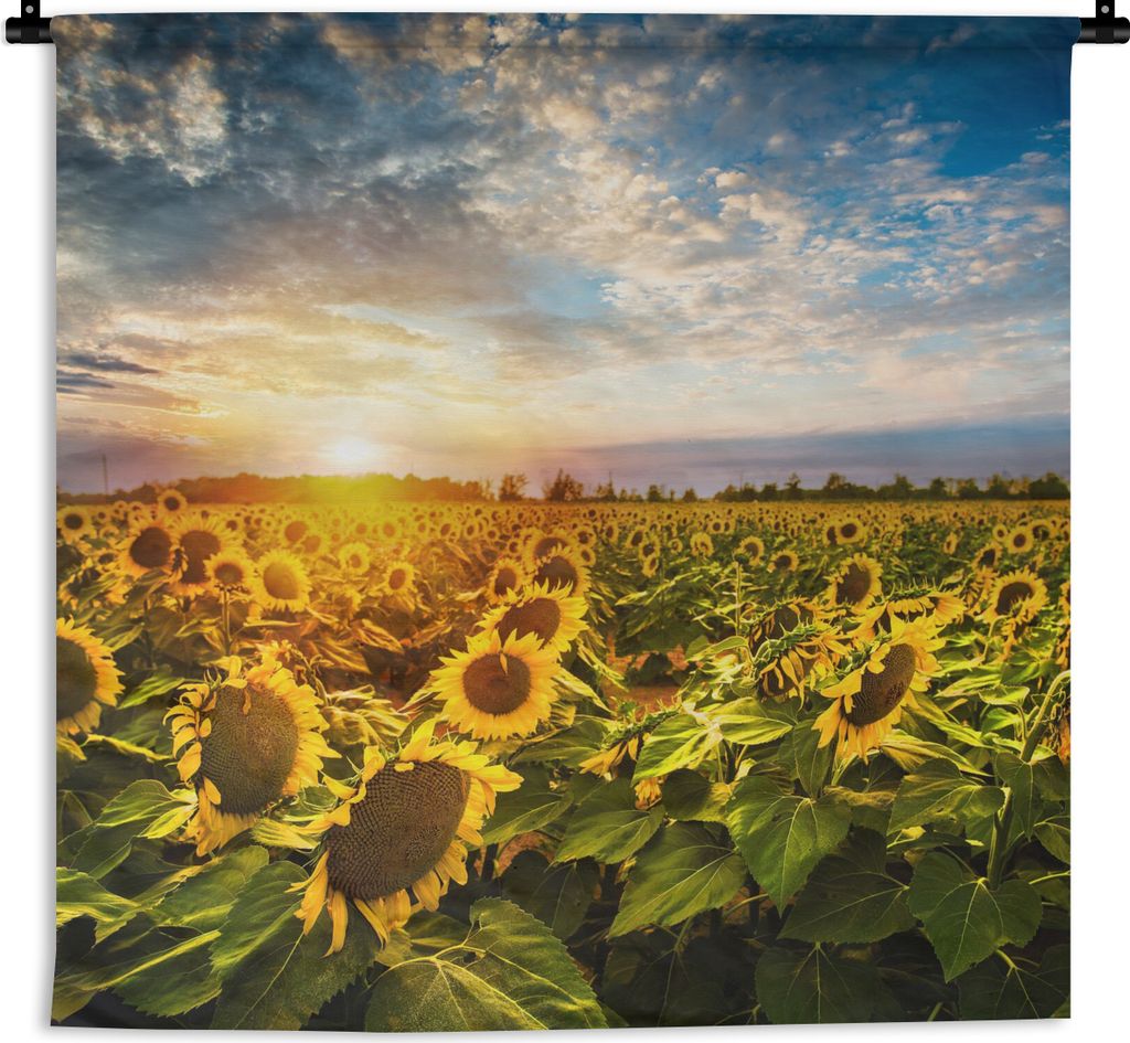 MuchoWow Wandteppich Wandbehang Blumen - Sonnenblume - Himmel 90x90 cm Tapisserie Dekoration Wandtuch - Wandaufhänger