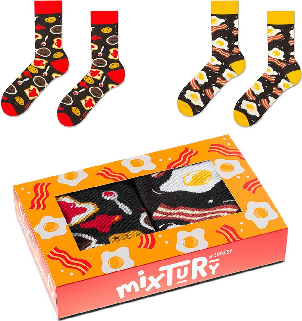 Set mit 2 Paar Langen Socken für Herren 41-46 mit Lustigem Muster, Socken mit Frühstücksmotiv