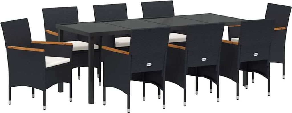 vidaXL Garten Essgruppe mit Kissen 9 pcs Schwarz Poly-Rattan