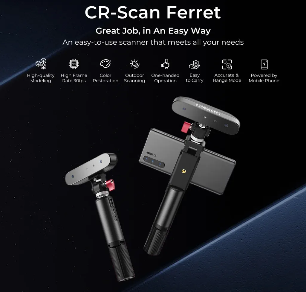 Scanner 3D Manuel CR-Scan Ferret pour Numérisation Couleur et Mobile