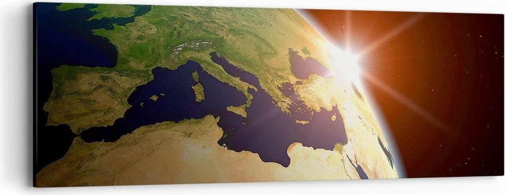 Bild auf Leinwand - Leinwandbild - Erde galaxie kugel lande - 90x30cm - Wand Bild - Wanddeko - Leinwanddruck - Bilder - Kunstdruck - Wanddekoration...
