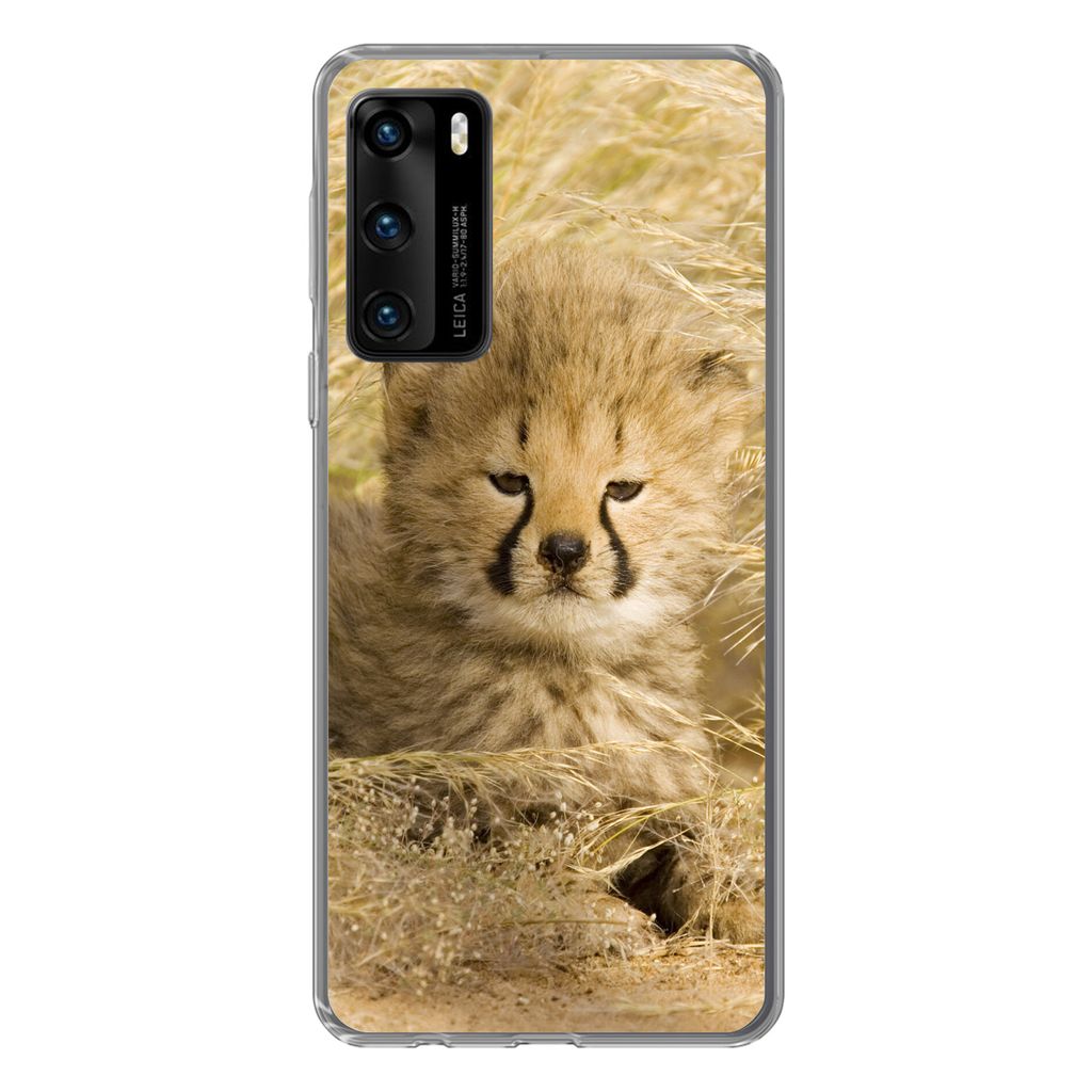 MuchoWow Handyhülle Schutzhülle Hülle für Huawei P40 Gepard - Jung - Gras Silikon Softcase Handy Hülle - Handytasche