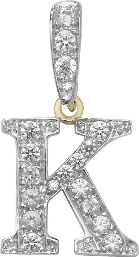 Atemberaubender 9 Karat (375) Gold Buchstaben / Initiale Damen - Anhänger mit Zirkonia; TRS35337LTK