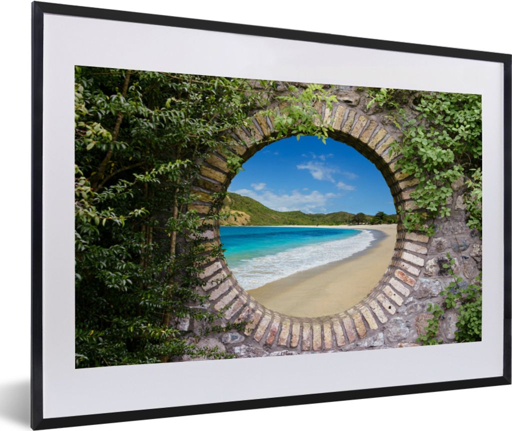 MuchoWow Gerahmtes Poster Strand - Meer - Blick 60x40 cm - Poster mit Schwarzem Bilderrahmen Wandposter Rahmen Foto Bilder - Schlafzimmer - Plaka...