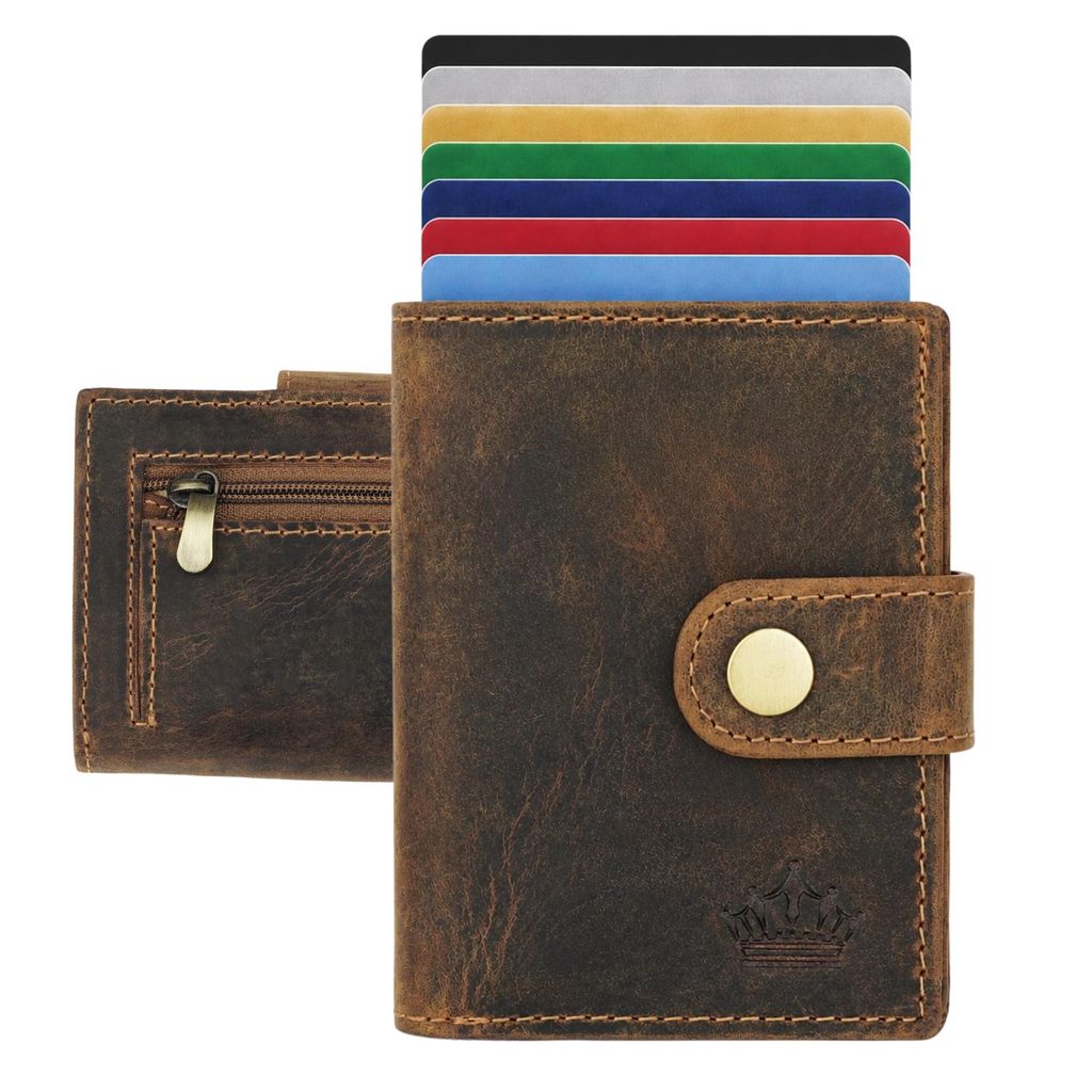 Slim Wallet Geldbeutel Braun Münzfach RFID-Schutz Leder Produktbild 