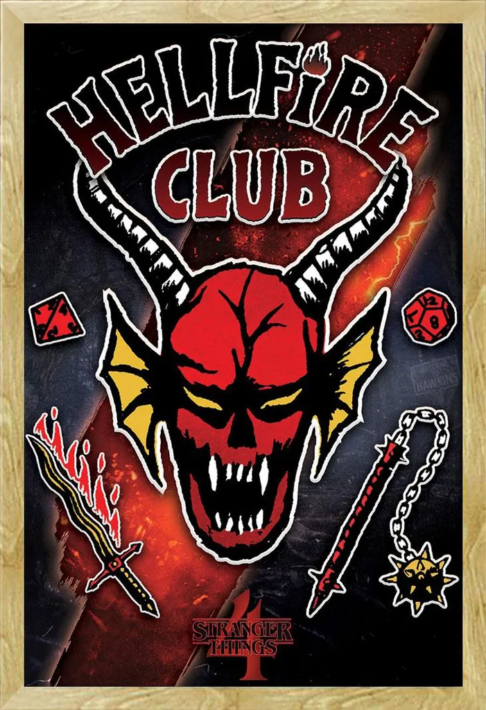 Quadro Stranger Things Hellfire Club 61x91,5 Cornice Legno Faggio