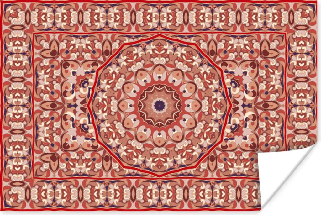MuchoWow Poster Teppich - Mandala - Muster - Rot 120x80 cm - Bilder