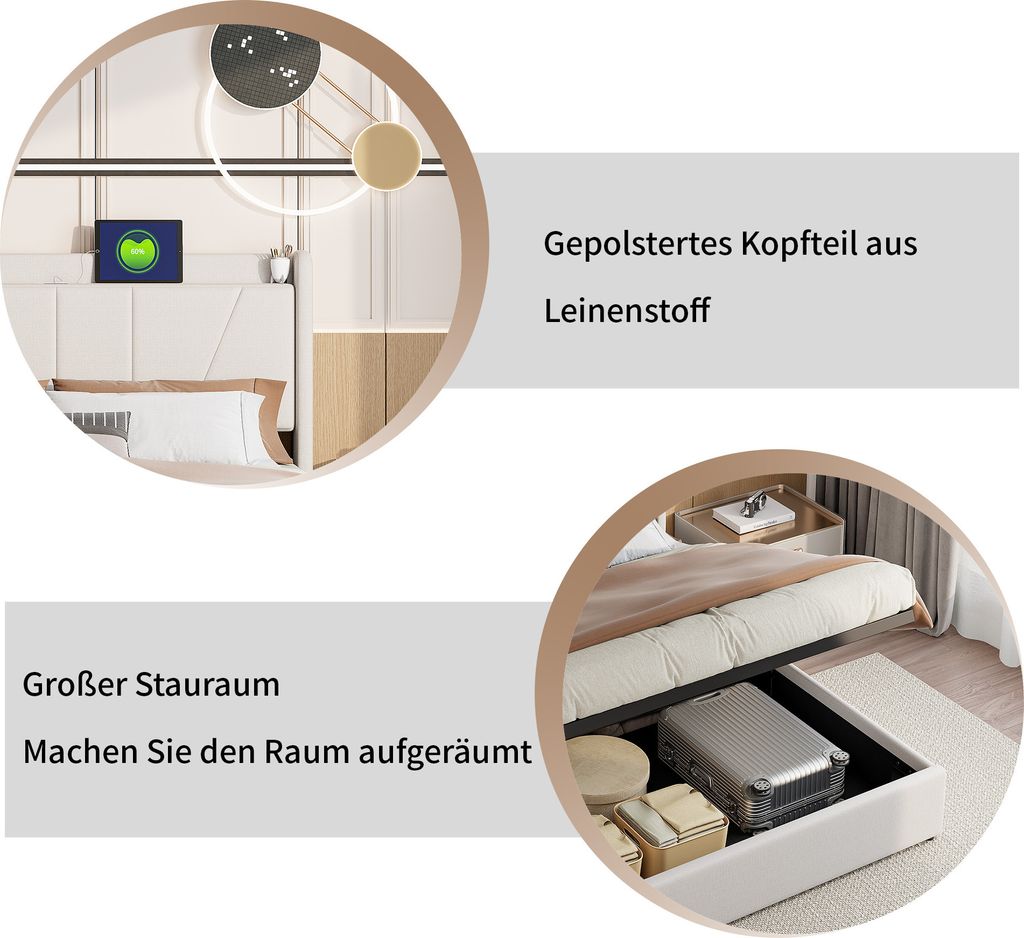 Fortuna Lai Polsterbett 140x200cm mit USB, Jugendbett Produktbild 6