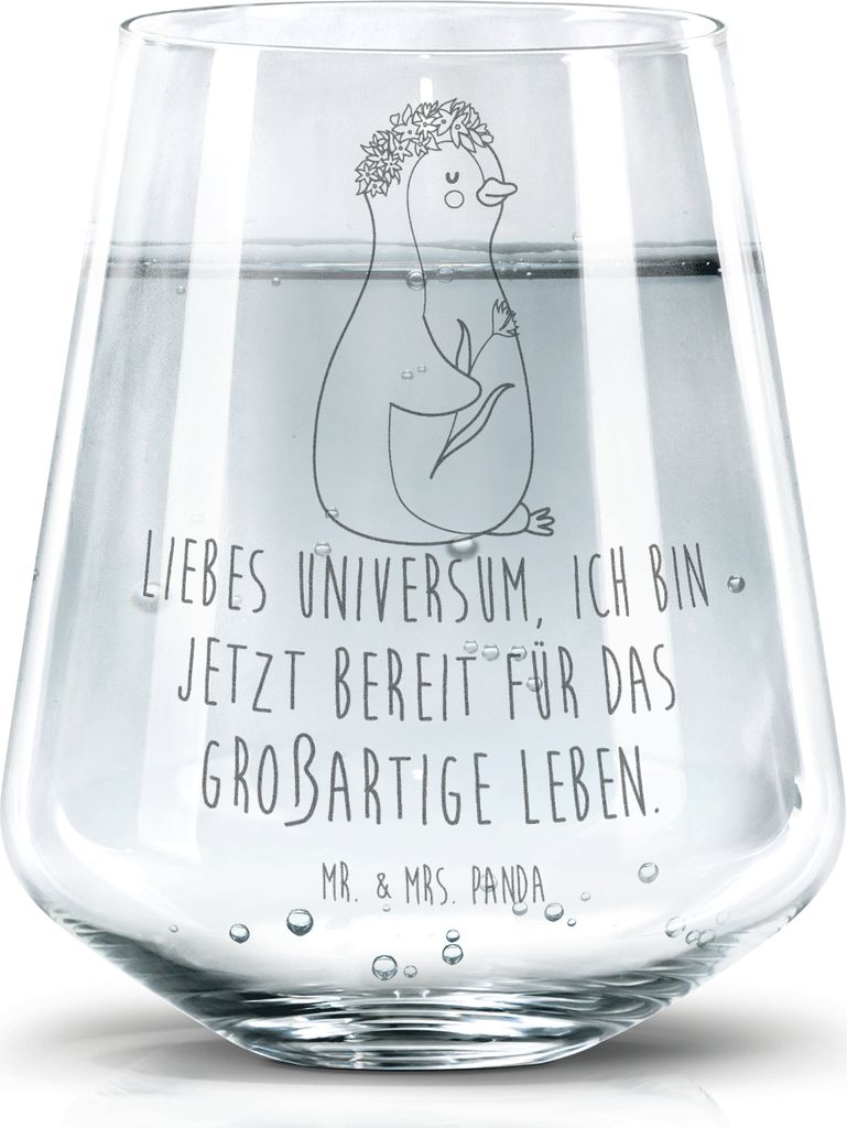 Mr. & Mrs. Panda Glas Pinguin Blumen - Transparent - Geschenk, Tumbler, Trinkglas, Universum, Positiv, Trinkgefäß, Lebenslust, Motivation, Becher...