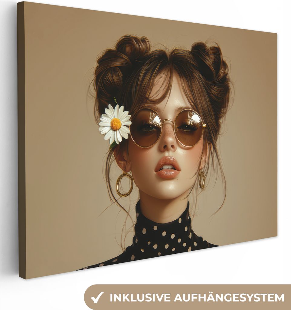 Leinwand Bilder 40x30 cm - Frauen, Abstrakt - Blumen - Blau, Wandbilder, Wanddeko Wohnzimmer, Bild