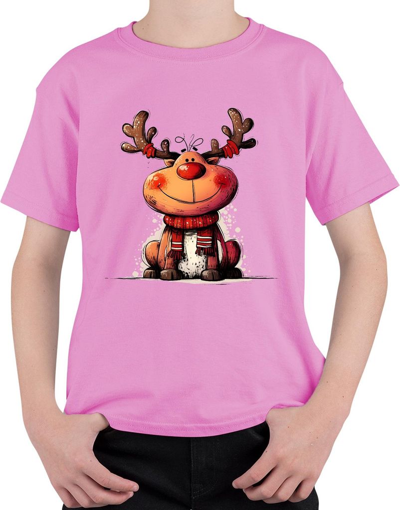 Weihnachten Niedliches Rentier Rudolph Schal Geschenk Kinder Uni Kinder T-Shirt, Pink, 128