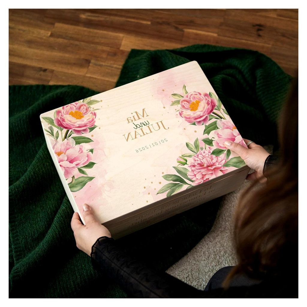 Personalisierte Holz-Erinnerungsbox mit Rosenduft | Individuelles Geschenk zur Hochzeit