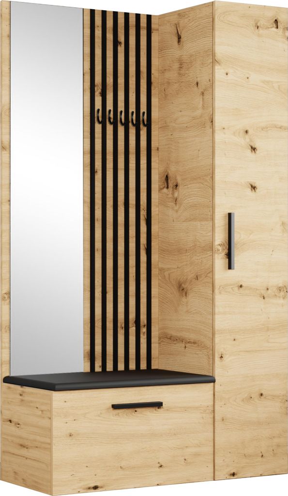 Masseno Garderobe-Set MODULO 120,6/204/40 cm Modern Garderobenschrank Eiche Artisan