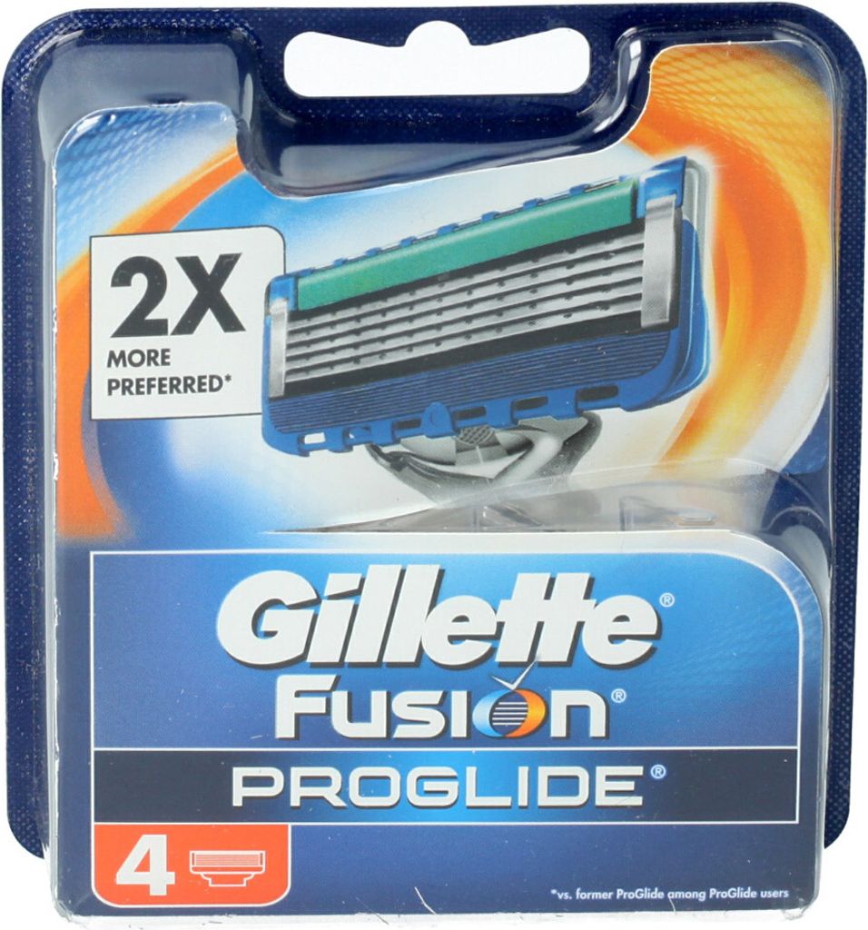 A package of Gillette Fusion Proglide razor blade refills.
