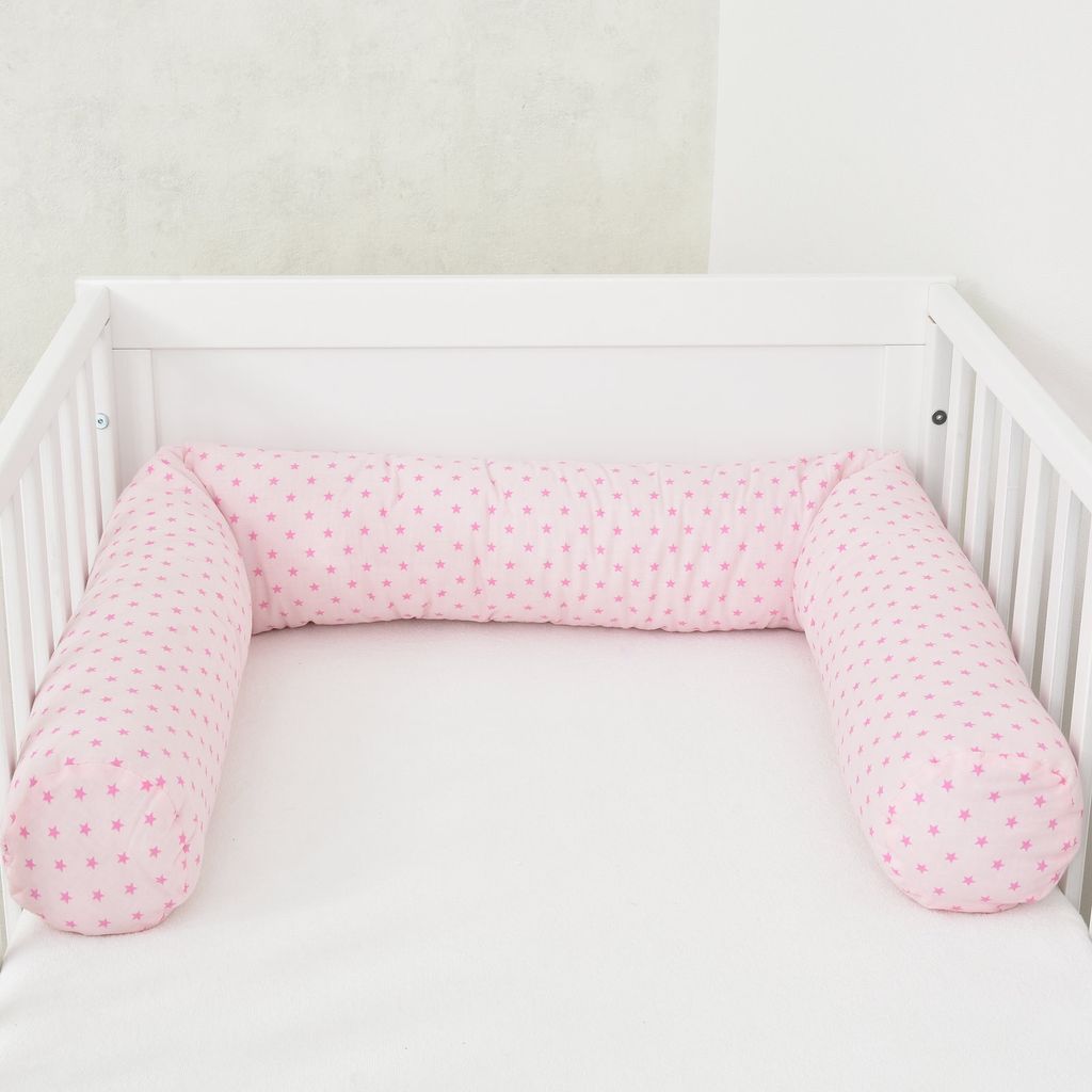 Baby-Delux Bettschlange 180cm Nestchenschlange für Baby Bettumrandung Babybettschlange Baumwolle Magic Stars Rosa