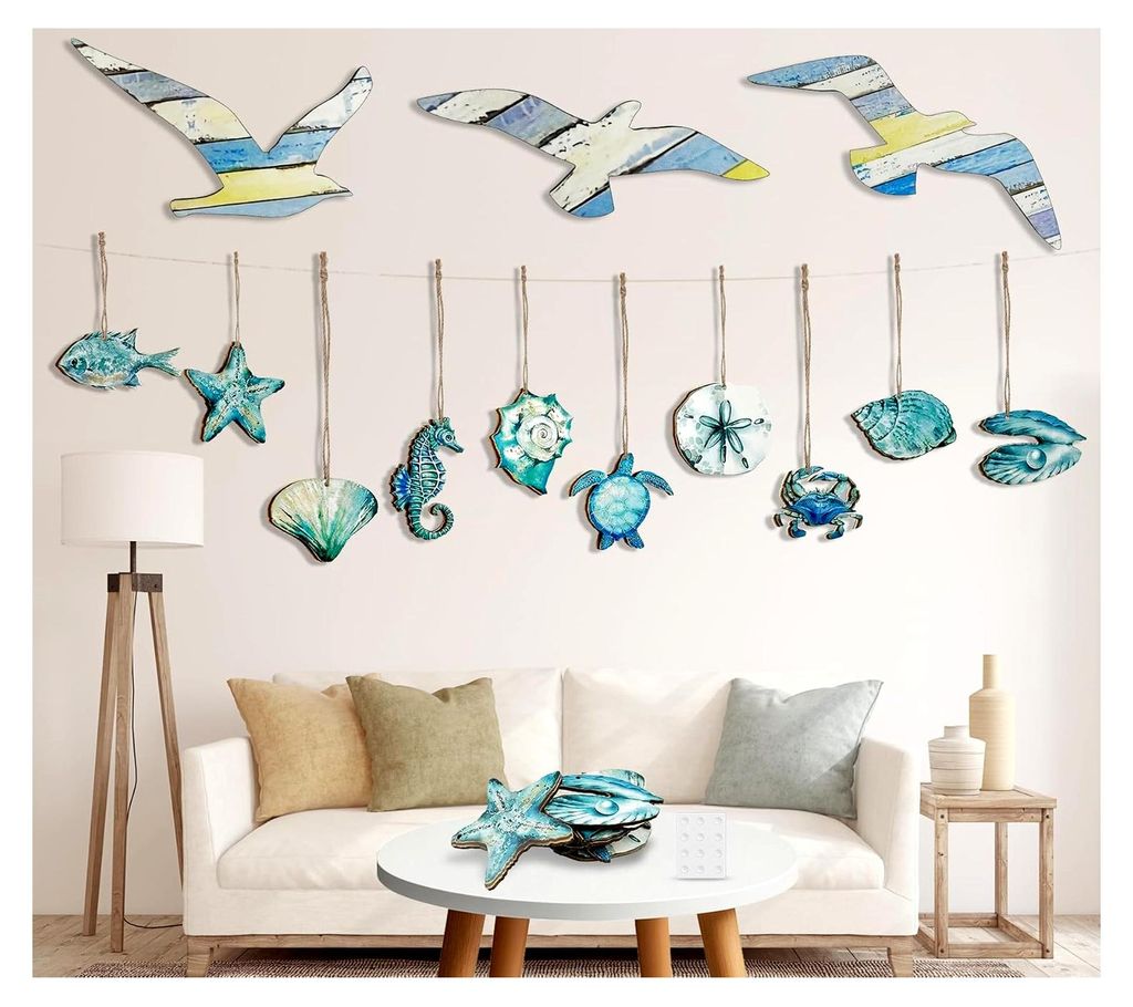 23 Teile Möwen Wanddekoration Maritime Deko-Set, Holz Möwen in Blau für Wohnzimmer, Schlafzimmer, Badezimmer, Flur, Ferienhaus und mehr