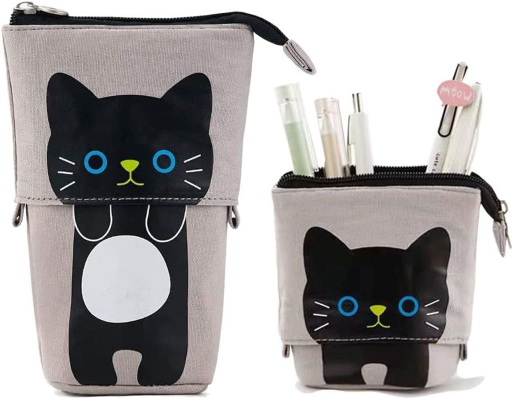WDDP Cosmetic Bag Stationery Bleistifthalter Cartoon Cat Cat Students Teleskop -Zip -Organisator Geeignetes Schulbüro Frauen, schwarz, 1