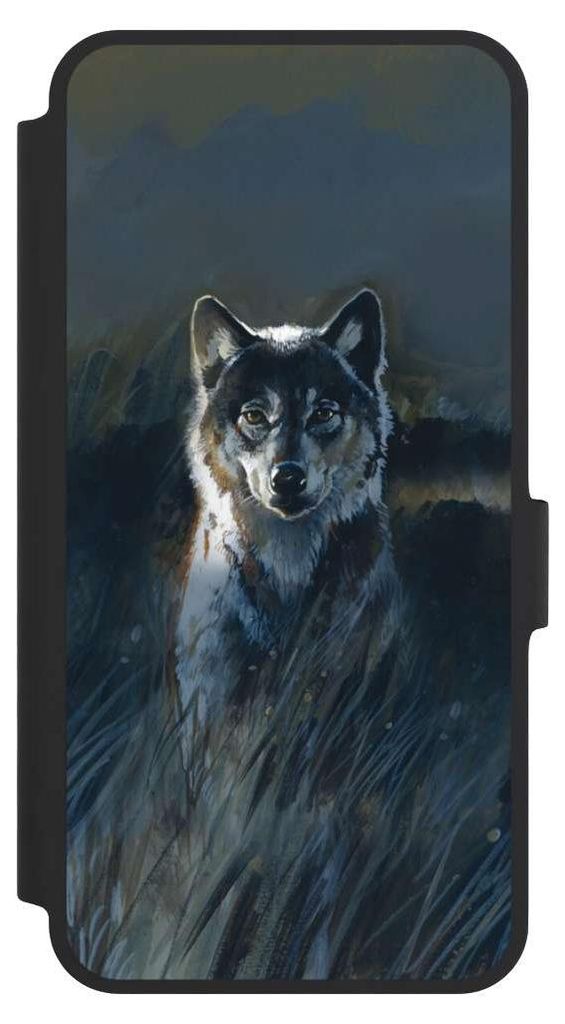 NIVOCASE Klapphülle für Samsung Galaxy A36 5G Handyhülle aus Kunst Leder NIVOflip schwarz Malerei Natur Wolf